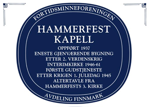 Blått skilt: Hammerfest kapell - Klikk for stort bilde