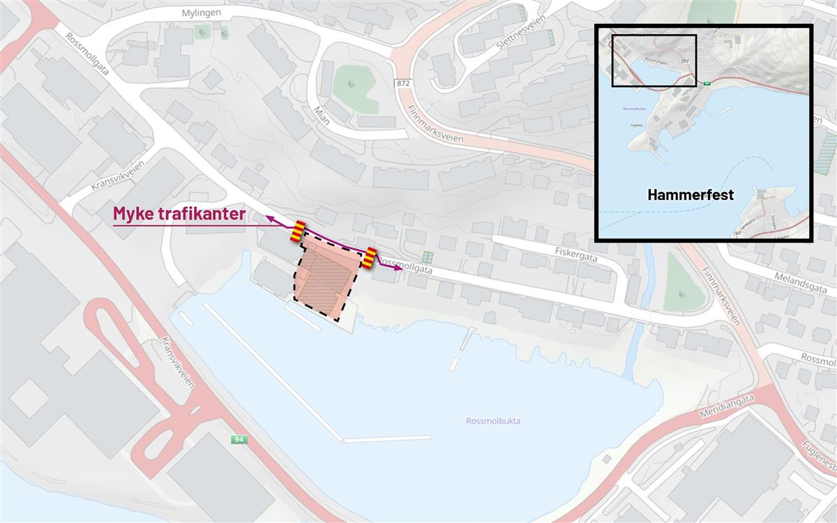 Kart som viser stenging av Rossmollgata - Klikk for stort bilde