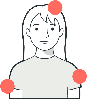 Tegning av ungdom med røde punkter ved skuldre og hode - Klikk for stort bilde